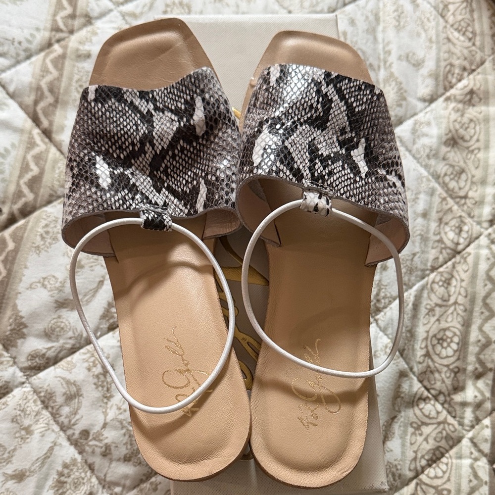 42 GOLD Snake Print Sandals with White Straps